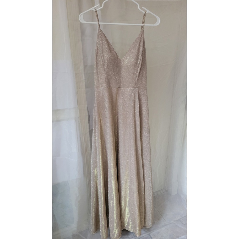 Windsor Evening Women A line Maxi dress Formal Prom Party Size L Gold Glitter